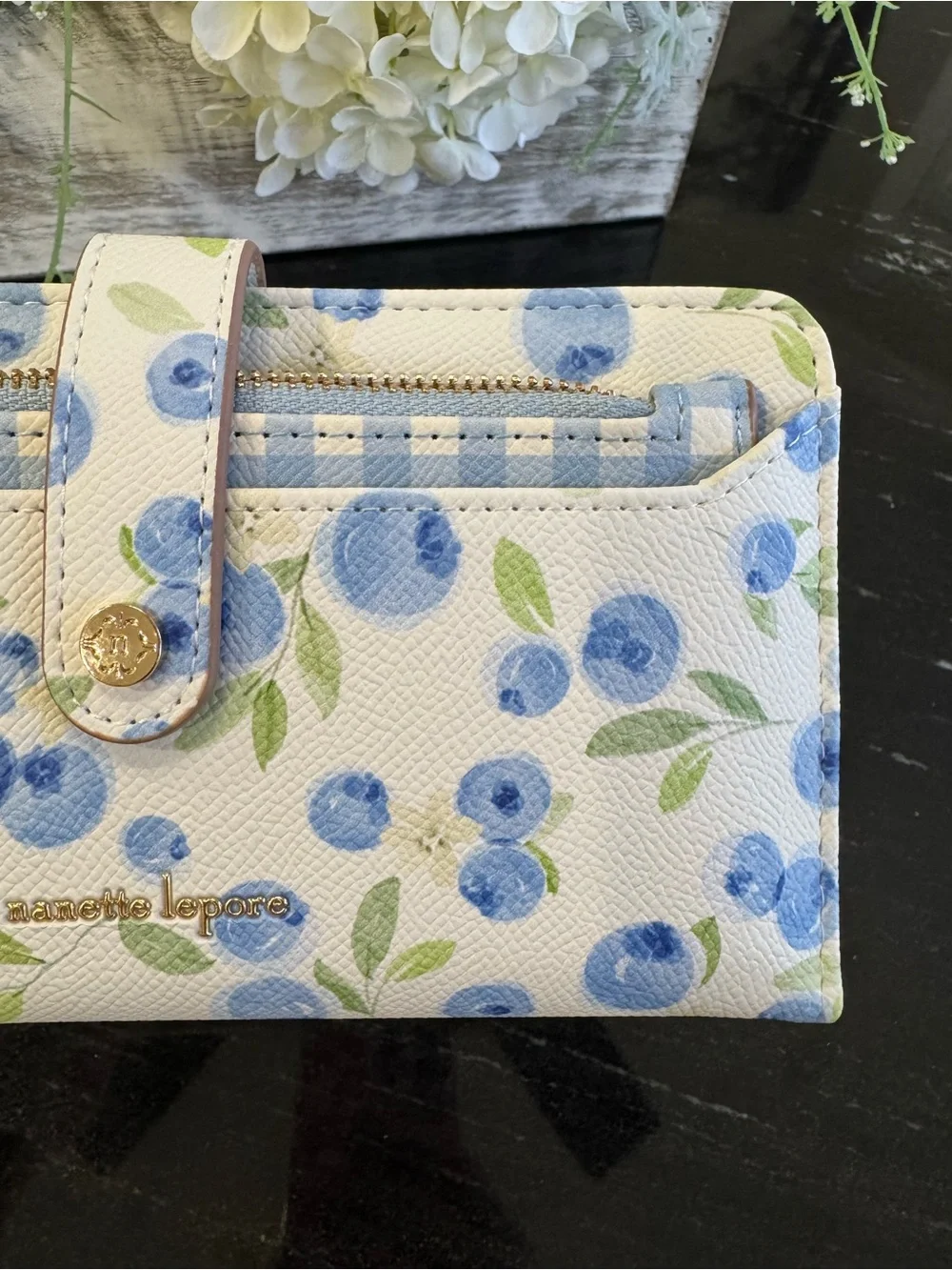 🍃🫐Nanette Lepore Lilli Wallets Blueberry Blooms and Blue Gingham - Picture 11 of 13